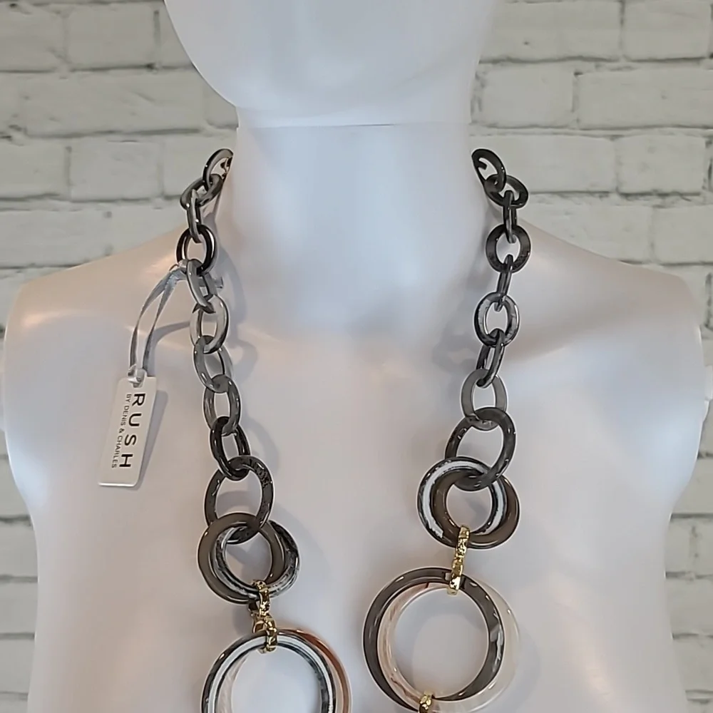 Rush by Denis & Charles Boho Chunky Circle Marbled Link Statement Necklace - NWT